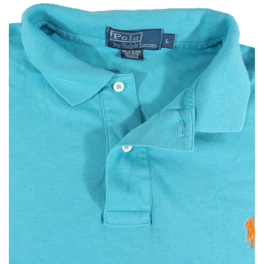 Polo Ralph Lauren Polo Shirt Men L Turquoise Blue Classic Fit Cotton Pony Golf